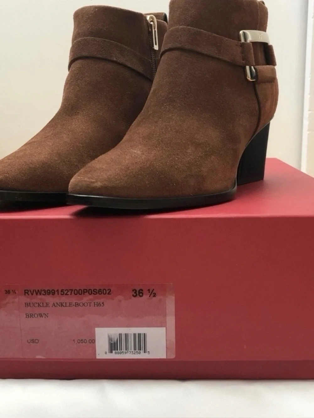 ROGER VIVIER Authentic Gold Buckle Brown Suede Ankle Booties Size 6.5